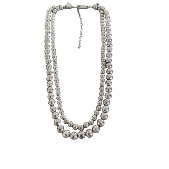 Sterling silver 925 chain beaded two strand draped necklace adjustable modernist - Picture 7 of 13